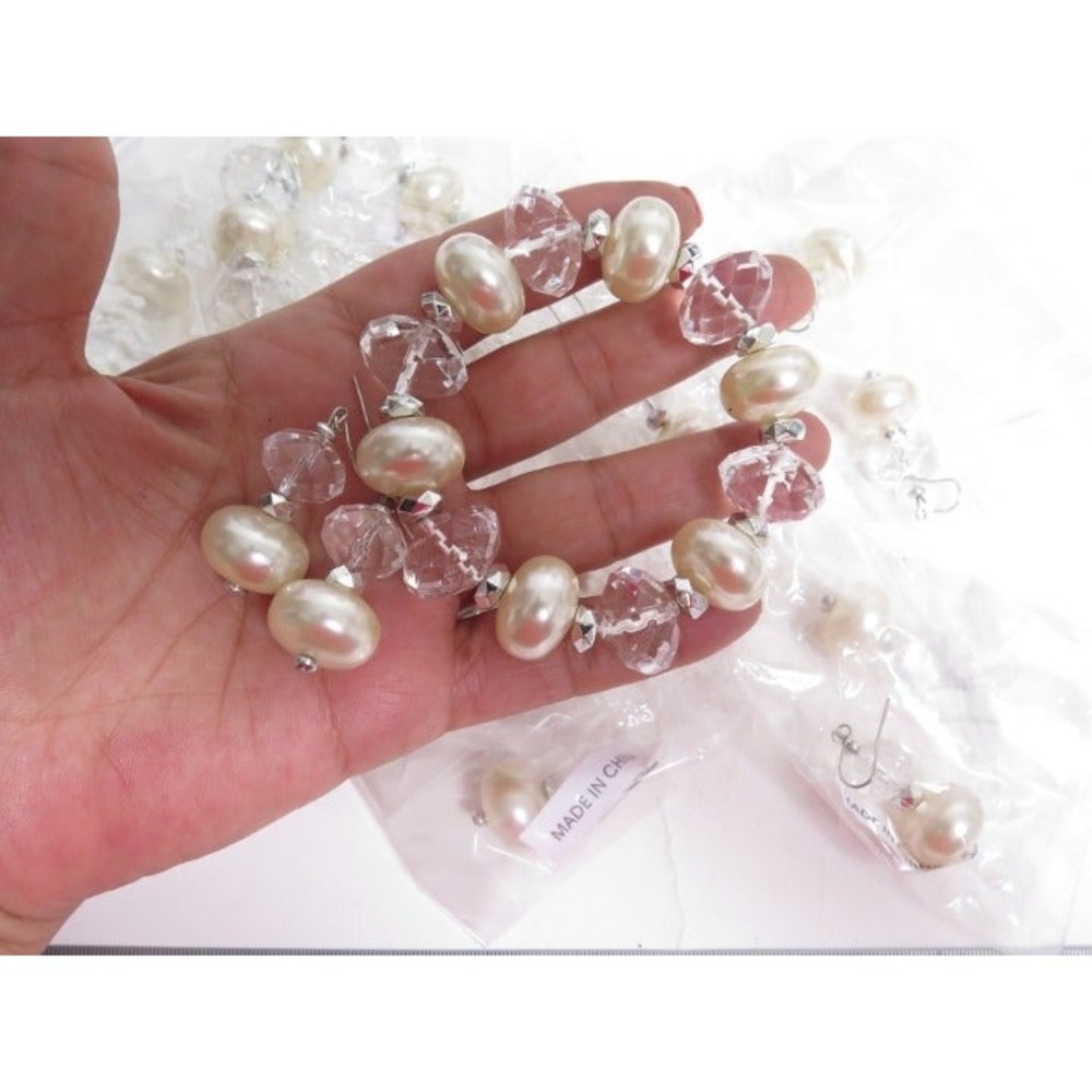 Pearl & Crystal‎ Bracelet Earrings Lot 8pcs